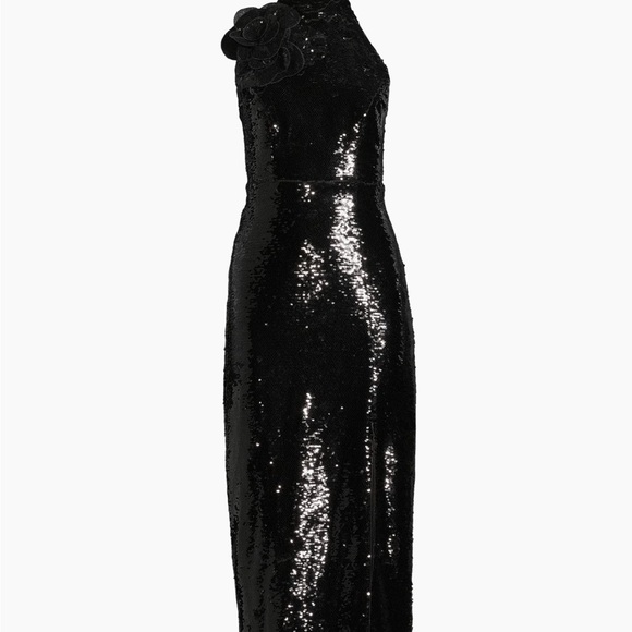 Milly Sabine Sequined Rosette Column Gown in black size 6 NWT - Picture 3 of 15